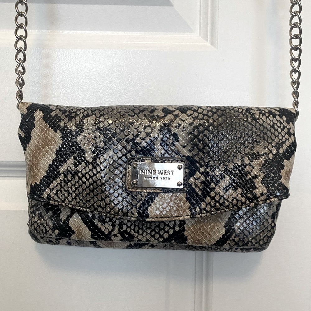Nine West snake print clutch w/removable crossbody strap